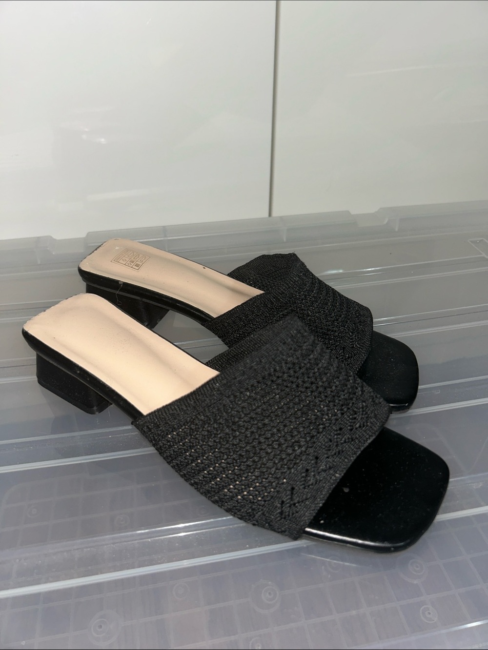 Black Knit Slide Sandals with Low Block Heel